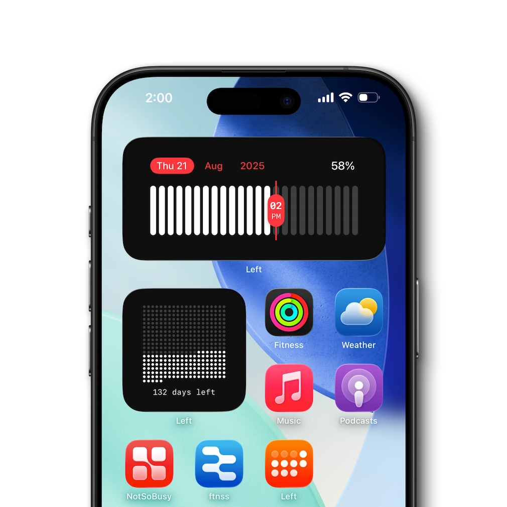 Year progress widget showing time left in the year on iPhone Home Screen